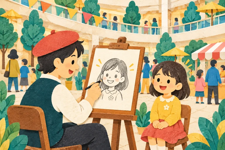 似顔絵のライブ制作を検討するためのイメージイラスト